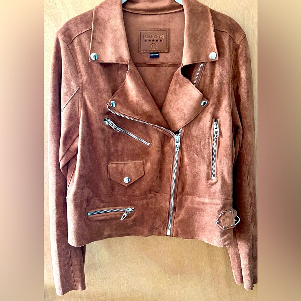 BLANK NYC moto jacket faux suede coffee bean sz M